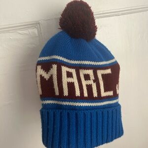 Blue and Brown Kids Pom-Pom Beanie